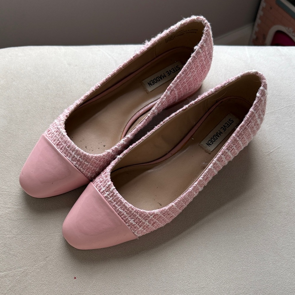 Steve Madden Pink Tweed Pointed Cap-Toe Flats